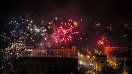 Silvester am Luisenplatz in Potsdam.