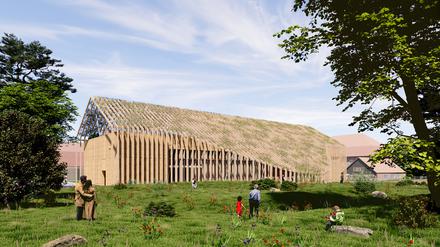 Eingebettet in die Landschaft: Rendering für das Ehrhardt Museum in Plüschow.