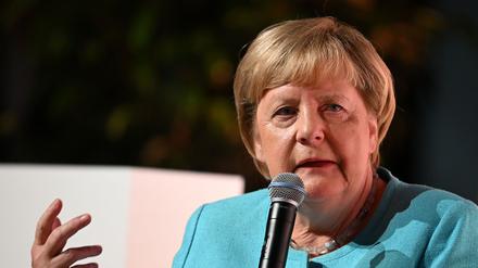 Die ehemalige Bundeskanzlerin Angela Merkel (CDU) spricht bei einem Live-Interview der «Augsburger Allgemeinen» vor Publikum.