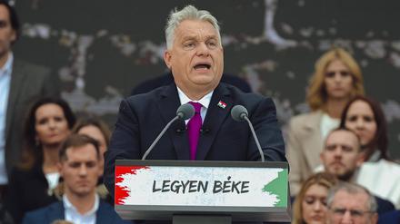 Orban bei einer Antikriegs-Demo in Budapest.