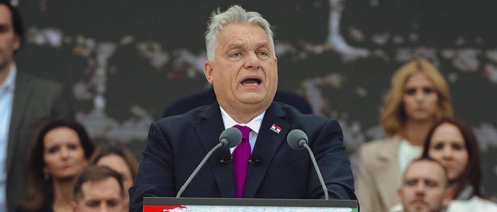 Orban bei einer Antikriegs-Demo in Budapest.