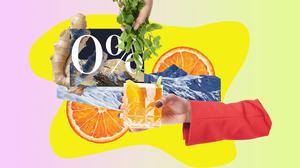 Collage of ingredients in an alcohol free cocktail