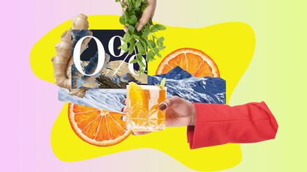 Collage of ingredients in an alcohol free cocktail