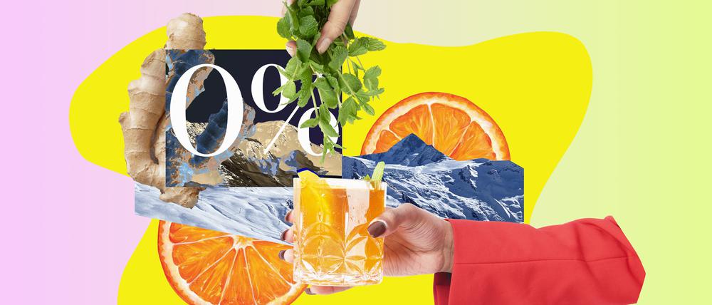 Collage of ingredients in an alcohol free cocktail
