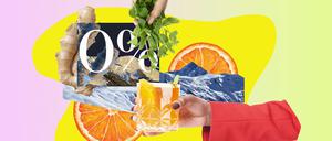 Collage of ingredients in an alcohol free cocktail