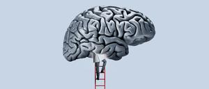 Ein Arzt klettert per Leiter in ein Gehirn (Illustration).