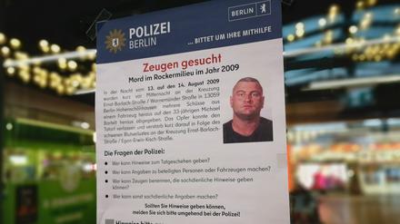 Der Zeugenaufruf für den Rockermord im Jahr 2009 in Hohenschönhausen.