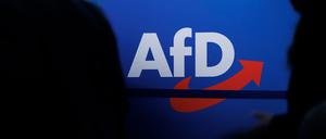 Delegierte gehen vor dem Parteilogo bei dem AfD-Bundesparteitag in Magdeburg (Symbolbild).