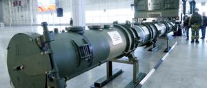 Eine Komponente des Marschflugkörpersystems SSC-8/9M729 wird am 23. Januar 2019 im Patriot Expocentre bei Moskau präsentiert. 