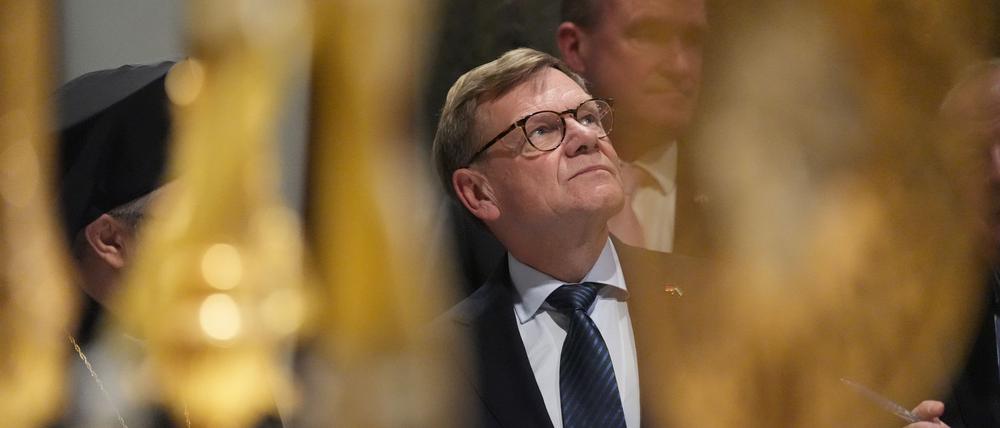 Johann Wadephul (CDU), Bundesminister des Auswärtigen, besucht am 30.10.205 die Melkitische Griechisch-katholische Zeituna-Kirche in Damaskus.