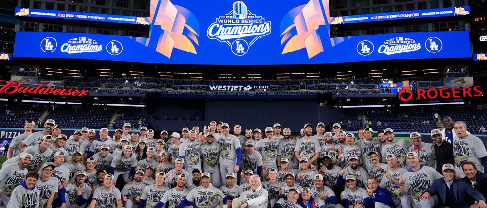 Die LA Dodgers jubeln über den World-Series-Sieg.
