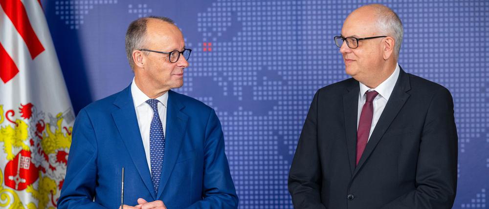 Anfang Oktober gemeinsam in Bremerhaven, am Donnerstag im Kanzleramt: Bundeskanzler Friedrich Merz (CDU) und Bremens Bürgermeister Andreas Bovenschulte.