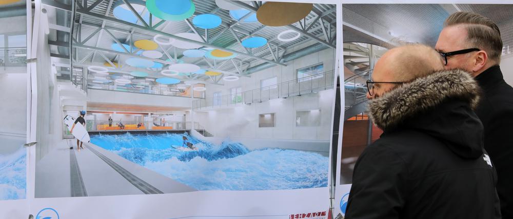 So sollte die Surfhalle aussehen. Derzeit ist Baustopp, es wurde Insolvenz angemeldet.