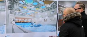 So sollte die Surfhalle aussehen. Derzeit ist Baustopp, es wurde Insolvenz angemeldet.