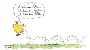 Peter Gaymanns Zeichnungen illustrieren Alexandra Lüthens Roman "Nu Jork, Nu Jork": Das Huhn Henni verfolgt seinen Traum, fliegen zu lernen. Natürlich in New York, der Stadt der unbegrenzten Möglichkeiten.