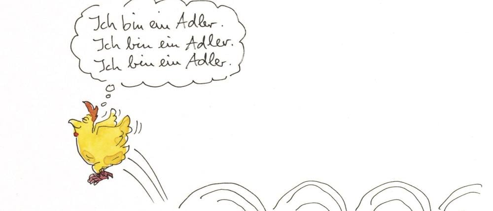 Peter Gaymanns Zeichnungen illustrieren Alexandra Lüthens Roman "Nu Jork, Nu Jork": Das Huhn Henni verfolgt seinen Traum, fliegen zu lernen. Natürlich in New York, der Stadt der unbegrenzten Möglichkeiten.