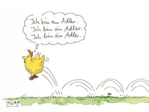 Peter Gaymanns Zeichnungen illustrieren Alexandra Lüthens Roman "Nu Jork, Nu Jork": Das Huhn Henni verfolgt seinen Traum, fliegen zu lernen. Natürlich in New York, der Stadt der unbegrenzten Möglichkeiten.