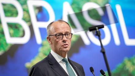 Bundeskanzler Friedrich Merz (CDU) spricht bei der Weltklimakonferenz COP30 in Belém in Brasilien. 
