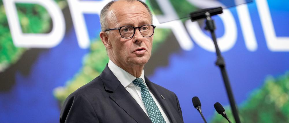 Bundeskanzler Friedrich Merz (CDU) spricht bei der Weltklimakonferenz COP30 in Belém in Brasilien.