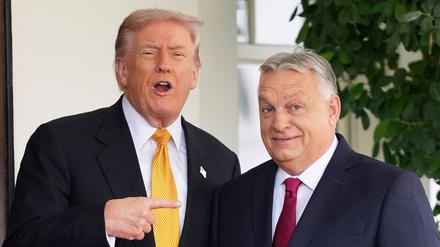 dpatopbilder - 07.11.2025, USA, Washington: US-Präsident Donald Trump (l) begrüßt Ungarns Ministerpräsident Viktor Orban im Weißen Haus. Foto: Evan Vucci/AP/dpa +++ dpa-Bildfunk +++