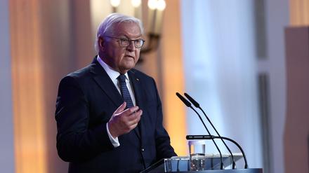 Bundespräsident Frank-Walter Steinmeier bei seiner Rede im Schloss Bellevue.