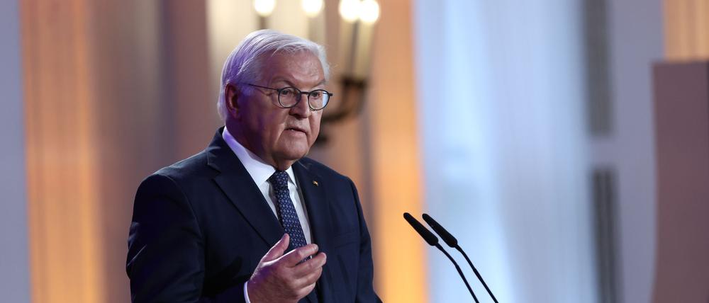 Bundespräsident Frank-Walter Steinmeier bei seiner Rede im Schloss Bellevue.