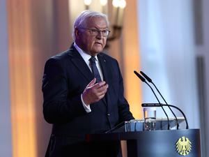 Bundespräsident Frank-Walter Steinmeier bei seiner Rede im Schloss Bellevue.