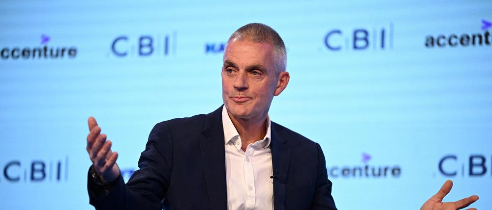 (FILES) BBC Director General Tim Davie speaks at the Confederation of Business Industry (CBI) annual conference at the Vox Conference Centre in Birmingham on November 22, 2022. Tim Davie has announced on November 11, 2025 he will step down as director-general of the BBC. It comes after concerns have been raised about impartiality at the corporation, including how a speech by US President Donald Trump was edited in an episode of Panorama. (Photo by Oli SCARFF / AFP)