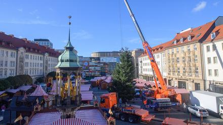Schon seit Ende Oktober stehen die ersten Buden auf dem Alten Markt vor dem Magdeburger Rathaus (Archivbild).