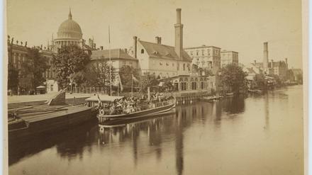 Blick auf die Dampfschokoladenfabrik Miethe an der Alten Fahrt Potsdam um 1880.