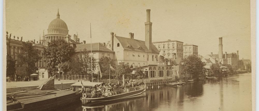 Blick auf die Dampfschokoladenfabrik Miethe an der Alten Fahrt Potsdam um 1880.