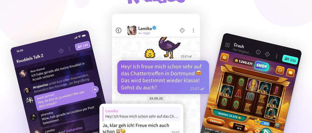 Knuddels verbindet seine Community über Chaträume (links), private Unterhaltungen (Mitte) und gemeinsame Online-Spiele (rechts). // Weiterer Text über ots und www.presseportal.de/nr/101677 / Die Verwendung dieses Bildes für redaktionelle Zwecke ist unter Beachtung aller mitgeteilten Nutzungsbedingungen zulässig und dann auch honorarfrei. Veröffentlichung ausschließlich mit Bildrechte-Hinweis.