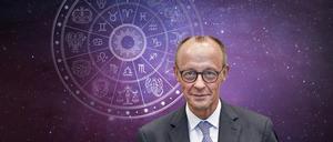 Skorpion-Mann Friedrich Merz vor den Sternkreiszeichen.