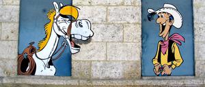 Eine Wandbemalung in Angoulême mit Lucky Luke von Zeichner Morris. 