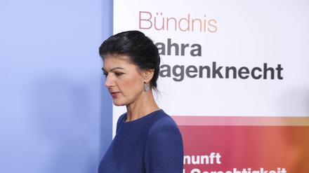 Sahra Wagenknecht kommt zu einem Pressetermin.
