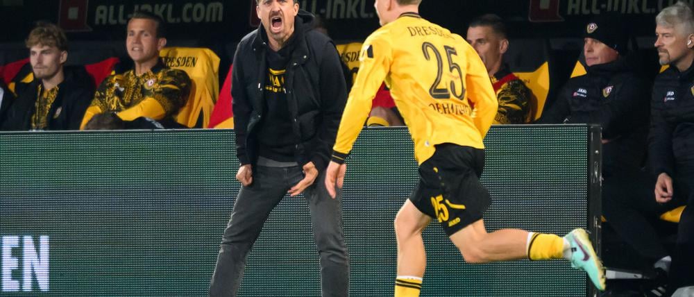  Im Testspiel gegen Drittligist Energie Cottbus traf Dresdens Jonas Oehmichen (r) zur Führung. (Archivbild) 