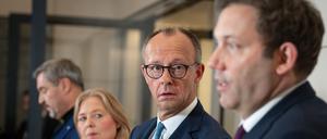 Unseriöse Haushaltspolitik von der Rente bis zur Verteidigung: (v.l.) Markus Söder, Bärbel Bas, Friedrich Merz, Lars Klingbeil. 