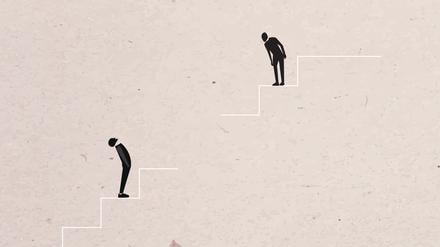 Zwei Figuren auf einer Treppe (Illustration).