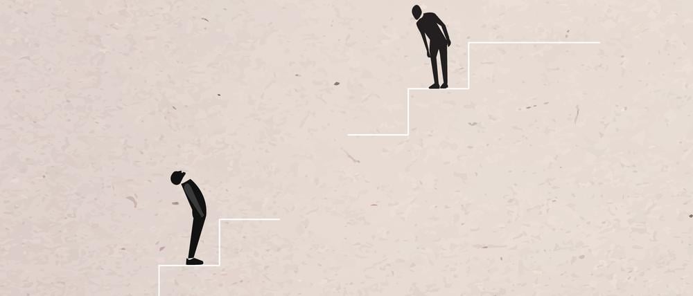 Zwei Figuren auf einer Treppe (Illustration).