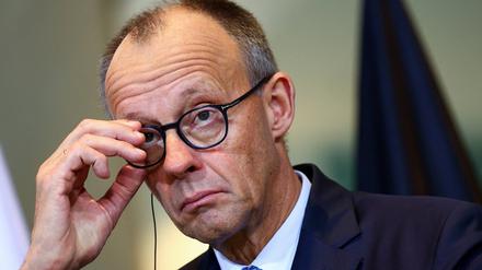 German Chancellor Friedrich Merz attends a press conference with Cyprus' President Nikos Christodoulides (not pictured), at the Chancellery Berlin, Germany, November 14, 2025. REUTERS/Lisi Niesner
