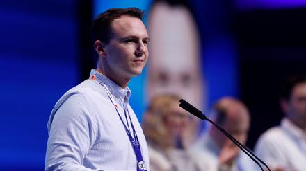 Christian Democratic Union MP Pascal Reddig speaks at the party convention of CDU's youth organization Junge Union in Rust, Germany, November 15, 2025. REUTERS/Heiko Becker