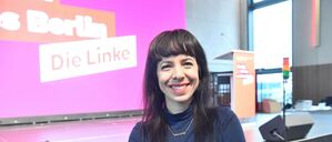 Elif Eralp, Spitzenkandidatin der Berliner Linke, beim Landesparteitag.