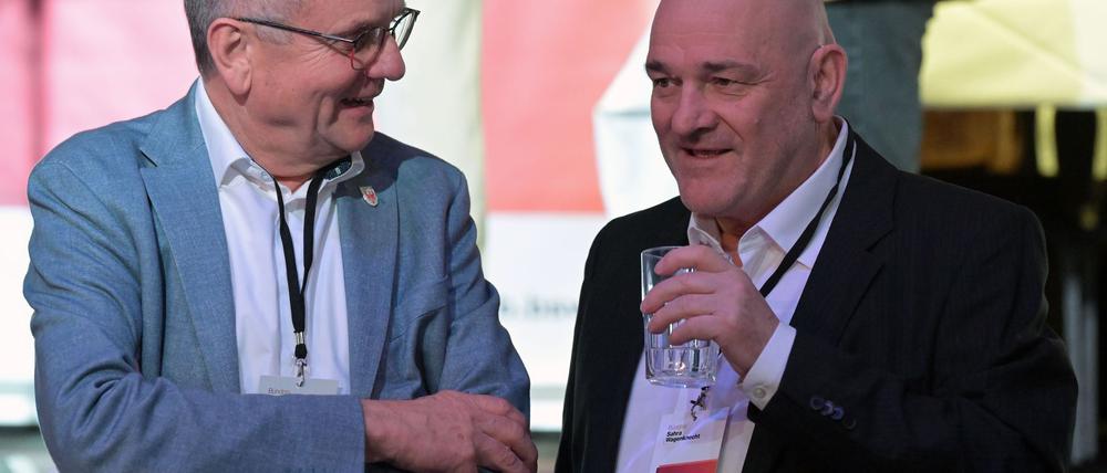 Brandenburgs Verkehrsminister Detlef Tabbert und Finanzminister Robert Crumbach (beide BSW) äußern sich zur Krise im BSW (Archivbild).