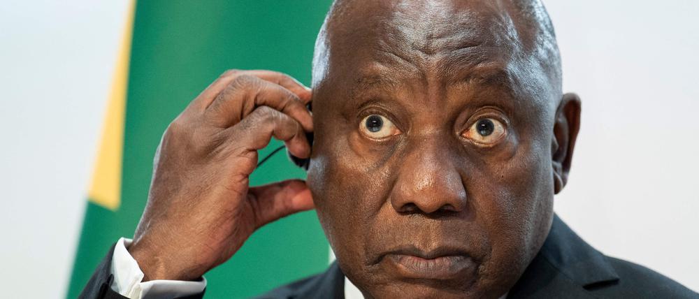 South Africa's President Cyril Ramaphosa gives a press conference at the Swiss House of Parliament during his two-day state visit in Switzerland, in Bern on October 29, 2025. (Photo by ENNIO LEANZA / AFP)