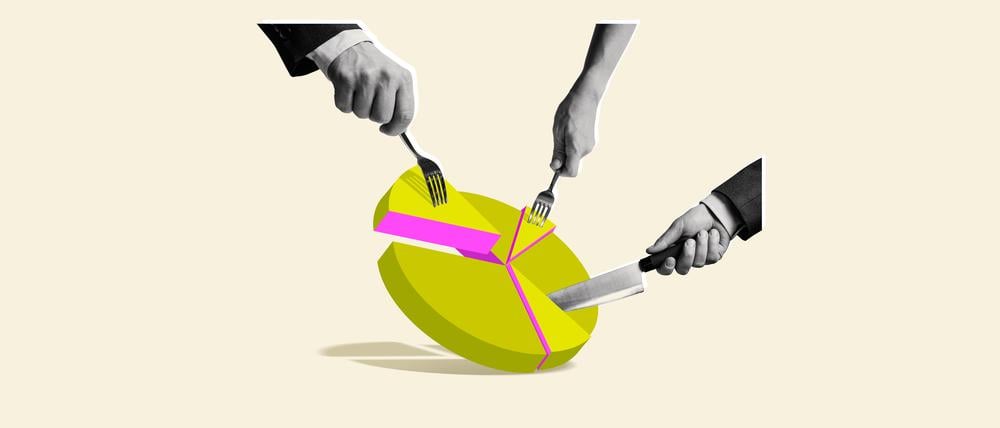 Jeder will ein Stück von der Torte (Illustration).  