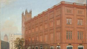 So sah das nach dem Zweiten Weltkrieg abgerissene Gebäude aus. Eduard Gaertners Ölgemälde „Die Bauakademie“ von 1868.