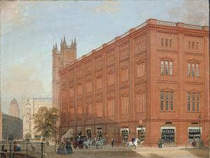 So sah das nach dem Zweiten Weltkrieg abgerissene Gebäude aus. Eduard Gaertners Ölgemälde „Die Bauakademie“ von 1868.