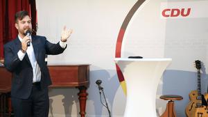 Ist nun unter Protest zurückgetreten: Ex-Ortsvorsitzender Marc-Eric Lehmann beim Neujahrsempfang der CDU Frohnau im Jahr 2023. 