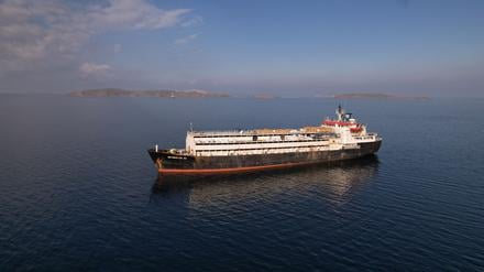 Auf diesem von der Animal Welfare Foundation zur Verfügung gestellten Bild ankert das Viehtransportschiff Spiridon II mit Tausenden Rindern noch vor der türkischen Küste. Es ist mittlerweile zurück auf dem langen Weg nach Uruguay.
