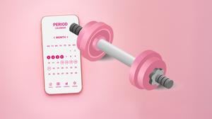 Ein Periodenkalander und eine Hantel (Illustration).